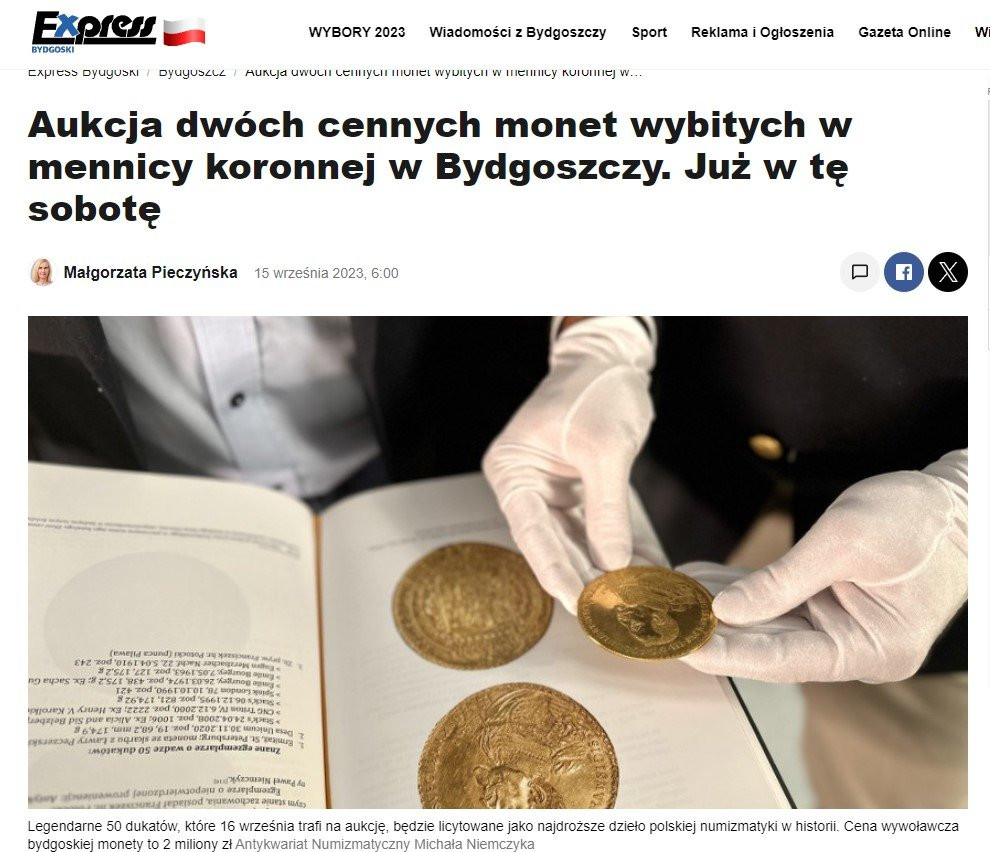 Aukcja dwóch cennych monet wybitych w mennicy koronnej w Bydgoszczy. Już w tę sobotę